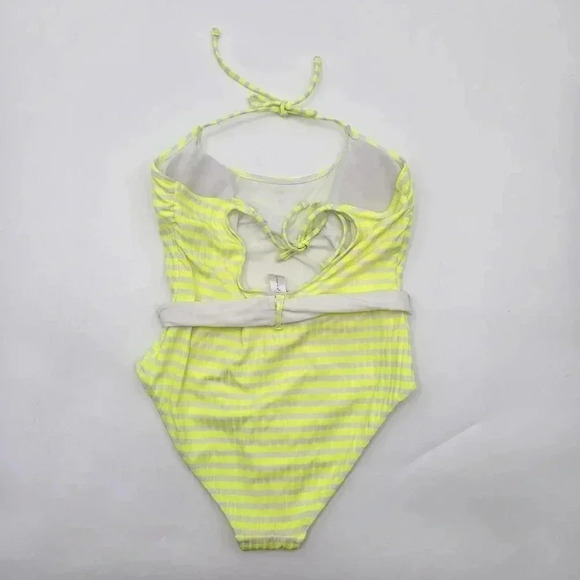 No Boundaries Yellow White Stripes Bathing Suit One Piece Swimsuits Large - Picture 2 of 5